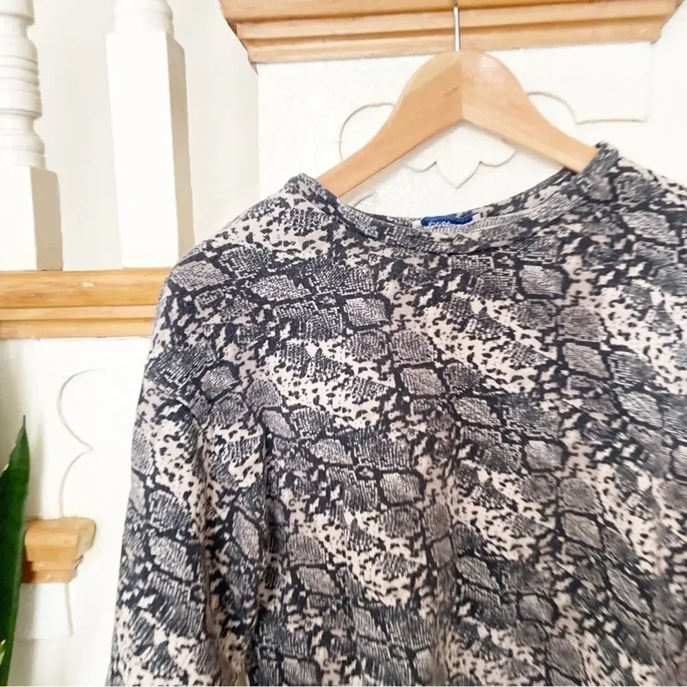 Zara Gray Snakeskin Print Long Sleeve Cotton Blend Cropped Sweatshirt Size S